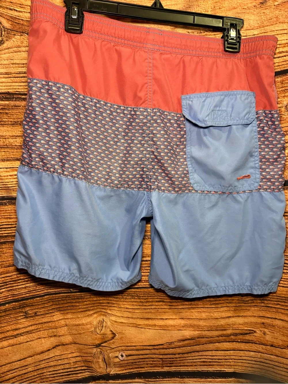 Vineyard Vines Coral and Light Blue Colorblock Swim Trunks